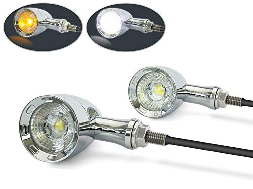 CHROME Retro Motorbike Motorcycle Integrated LED Indicators & Driving Lights DRL