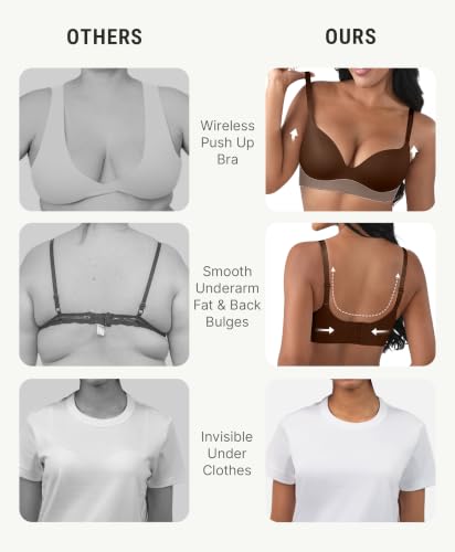 Image of FeelinGirl Wireless Push Up Bra Full Support Lift Balconette Seamless | No Underwire Tshirt Bra, Full Coverage, Back Smoothing, No Show Comfy Bra for Deep V Clothes