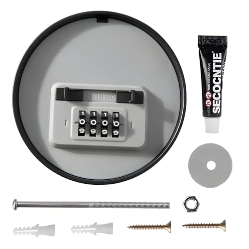 Caja de Seguridad para Llaves, con Código de Combinación de 4 Dígitos, Aleación de Zinc, Redonda, Caja Fuerte Llaves Montaje en Pared para Hogar, Garaje, Escuela, Oficina, Gimnasio