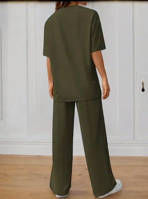 Image of My Swag Womens 2 Piece Outfits Co Ords Set Casual Half Sleeves Round Neck T-Shirts & Pants Pajama Set Cods Set for Women & Girls