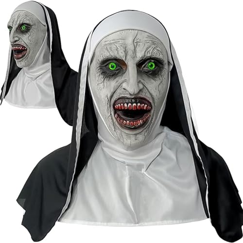 Animales, Pet Products Máscara de Látex de Terror de Monja de Halloween,Máscara de Disfraz de Cabeza Completa Aterradora para Fiesta de Halloween,Máscara Mágica de Cosplay