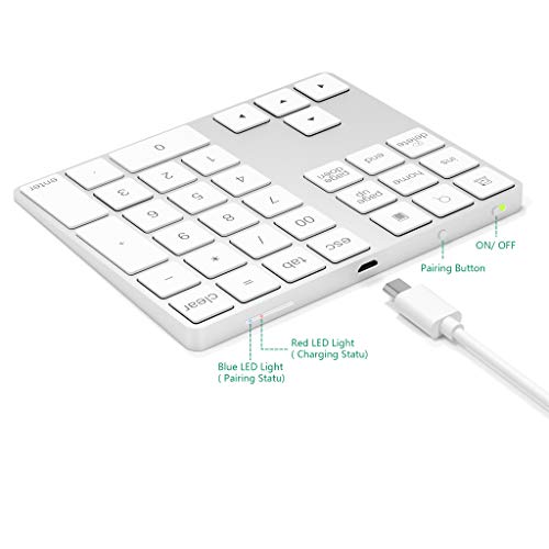 Cateck Tastierino Numerico Bluetooth con Più Scorciatoie Tastierino Numerico 34 Tasti Wireless Portatile Tastierino Numerico Sottile per iPad/Mac/Laptop/PC Compatibile con Windows Android iOS System