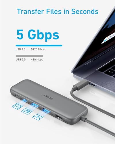 Image of Anker USB C Hub, 5-in-1 USBC to HDMI Splitter with 4K Display, 1 x Powered USB-C 5Gbps & 2xPowered USB-A 3.0 5Gbps Data Ports for MacBook Pro, MacBook Air, Dell and More (Grey)
