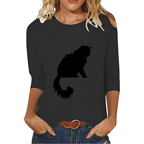 Damen Kapuzenpullover Damene Loose Elastisch Tshirts Urlaub Rundhalsausschnitt Kapuzenpullover Women Herbst Polyester Langarmweit Elegantes Tunika Katze Encanto Shirts Cover