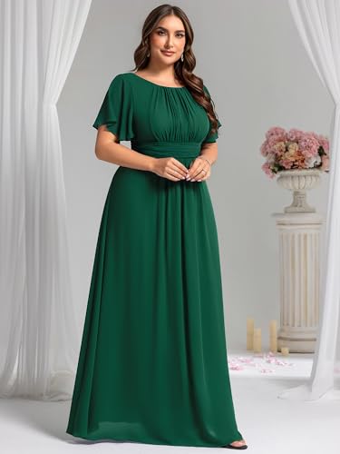 Image of Ever-Pretty Plus Elegant Formal Dresses for Curvy Women Round Neck Short Sleeves Chiffon Bridesmaid Mother of The Bride Dress
