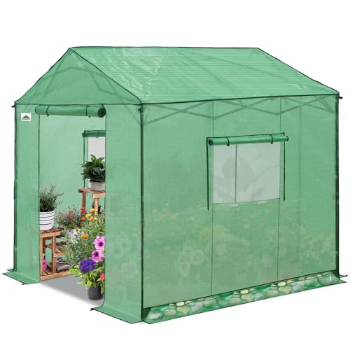 Image of EAGLE PEAK 8x8 Pop Up Walk in Greenhouse, Easy Setup, Gable Roof, Green