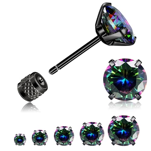 316L Surgical Stainless Steel Threadless Flat Back Earrings 2-6mm Hypoallergenic CZ Cartilage Earrings Studs Set Push-in Flat Back Stud Earrings Tragus Helix Piercing Jewelry for Women and Men