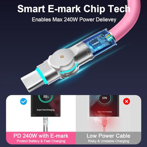 Image of Verilux 240W Type C Cable Fast Charging with LED, 9.8Ft 180 Degree Flexible C Type Charger Cable, 480Mbps Data Transmission USB C for iPhone 17 /17 Pro /17 Pro Max /16 /15, Galaxy S25 /S24, MacBook, Pink