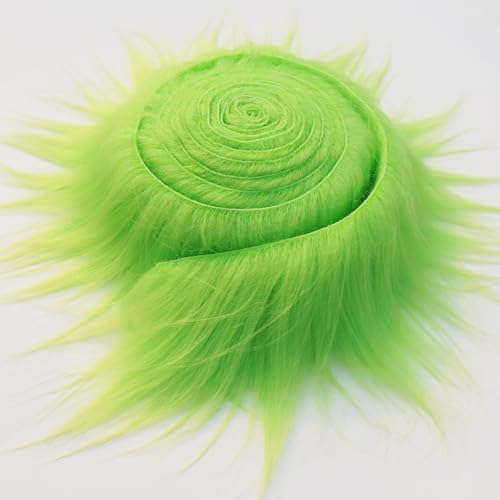 Hukiwow Green Faux Fur Fabric Trim 2X81 Inch Furry Fake Fur Ribbon Fuzzy Fabric Roll for Crafts Green