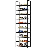 LINZINAR Shoe Rack Organizer 10 Tier Space Saving Shoe Shelf Storage Sturdy Metal Shoe Tower for Closet Entryway Bedroom, Black
