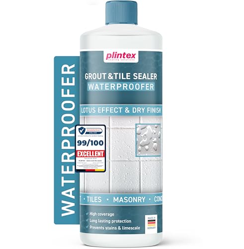 PLINTEX Grout & Tile Sealer 1L for Shower & Bathroom - Water-based Sealant with Long-Lasting Lotus Effect - Grouting Protector against Limescale & Dirt - Transparent & Odourless for up to 12sqm