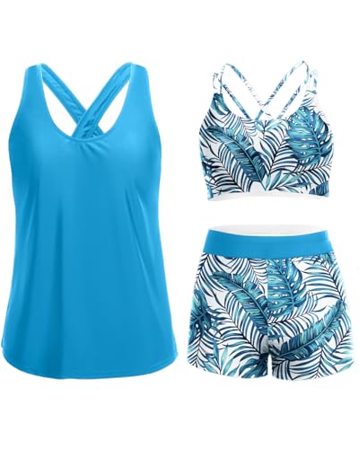 Image of Holipick 3 Piece Tankini Swimsuits for Women Tummy Control Bathing Suits Swim Tank Top with Bra Boy Shorts Teen Swimwear 2026