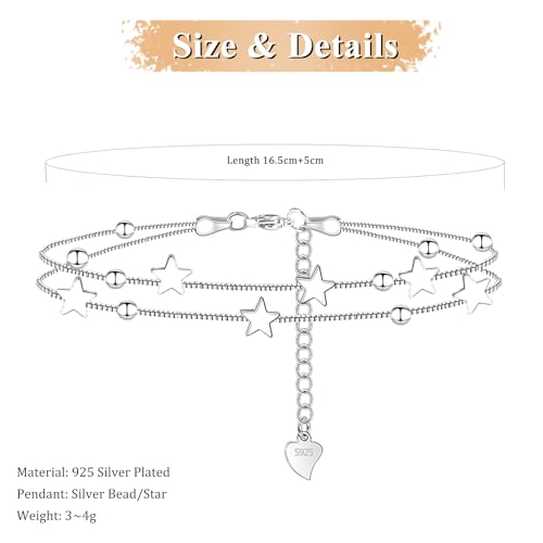 925 Sterling Silver Charm Bracelets For Women Layered Stackable Chain Silver Beaded Bracelet Engagement Birthday Christmas Gifts for Her2