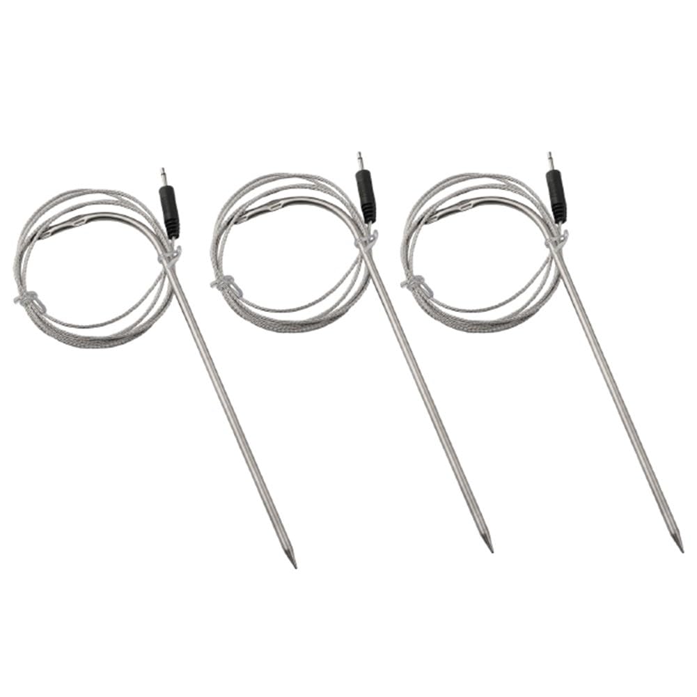 Zilimontt Replacement Probe Sensor for BBQ Thermometer with DC 2.5 mm Connector, 3 Pack, High- Resistant up to 300°C, PTFE Insulated Stainless Steel