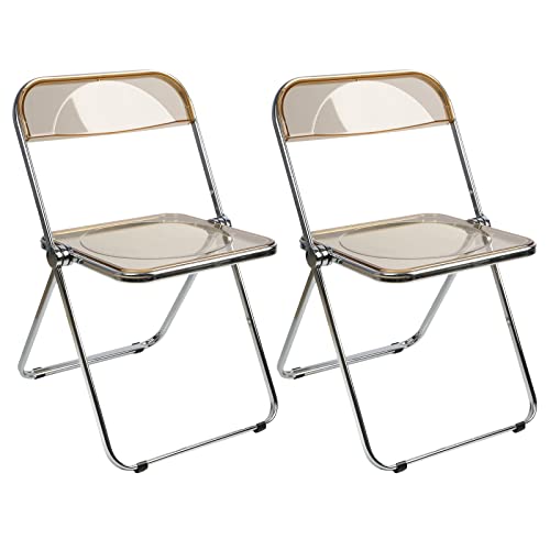 LANTUS Lot de 2 Chaise de Cuisine Pliante, Chaise Pliable de Salle à Manger Chaise Invité pour Bureau Chaise de Jardin en Métal-46 * 46 * 75cm (Ambre)-2PC