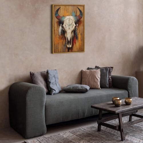Image of AIYISU Western Bull Skull Canvas Wall Art Rustic Tribal Cow Skull Wall Decor, Southwestern Boho Prints Painting Rustic Western Farmhouse Artwork for Living Room Bedroom Office Home Decorations 24x36