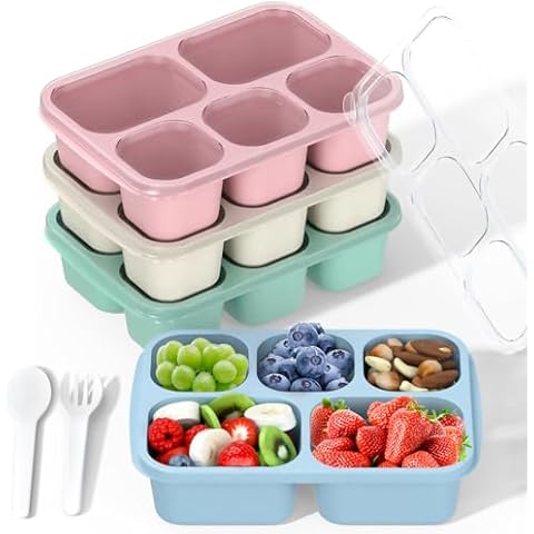 MEEYUU 4 Pack 5-Compartment Bento Boxes Cover