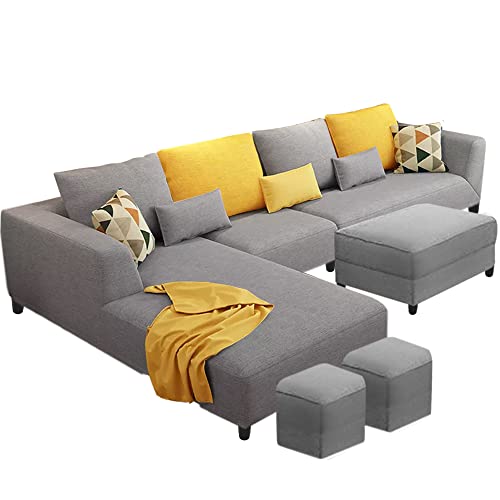 Image of Casaliving Minta 8 Seater L Shape Sofa Set with Ottoman & 2 Puffy for Living Room (8 Seater LHS, Grey)