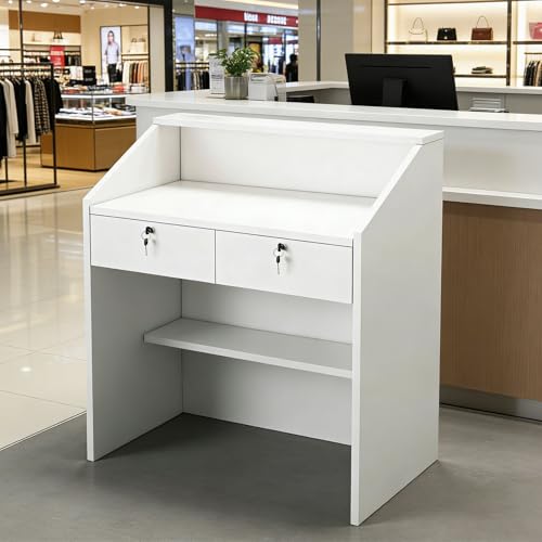GAOJYLF Mostrador de recepción Blanco con 2 cajones, Amplio mostrador de recepción, Caja, mostrador de Venta, mobiliario de Oficina 60 * 38 * 92cm
