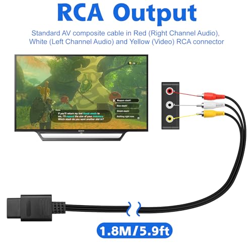 image for Herfair N64 AV Cable SNES AV Cable Gamecube 3RCA Composite Video Cord 