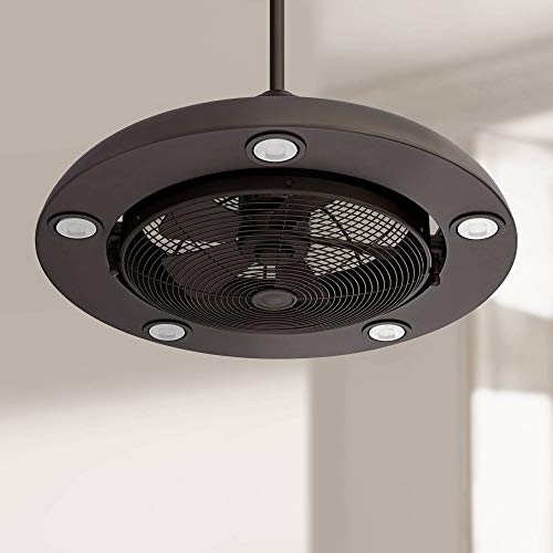 26" Segue Modern Retro Ceiling Fan with Light LED Remote Control Bronze Cage