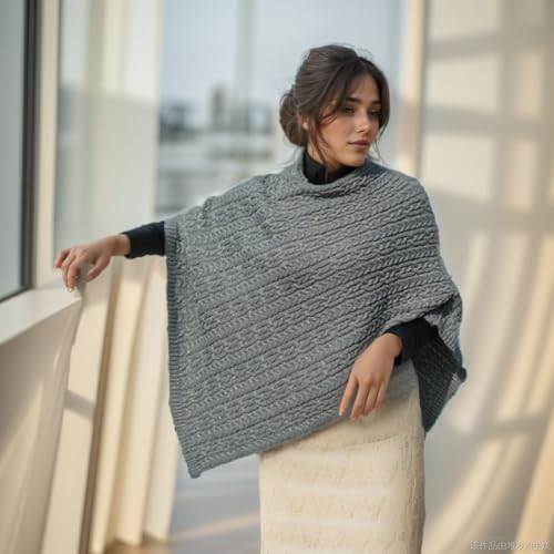 Women's Knitted Cape Strap Cape Loose Casual Knitted Super Soft Triangle Cape Grey Cloak Shawl3