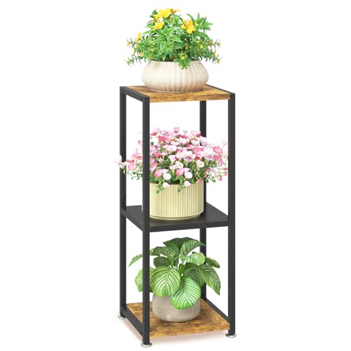 LASZOLA Black 3 Tiered Wood Plant Stand Indoor for Larger Heavy Duty Planter, Sturdy Multi Level...