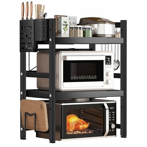 LUKVCIY Adjustable 3-Tier Microwave Shelf Stand Extendable for Ki...