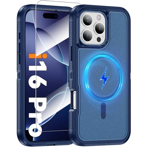 Coque magnétique pour iPhone 16 Pro avec protection d'écran en verre intégrée