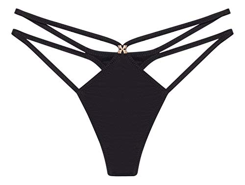 Savage x Fenty Womans Regular Savage Not Sorry Low-Rise Strappy Thong, CAVIAR, L