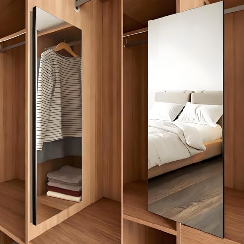 brisafe Sliding Mirror for Closet, Pull Out & Retractable Full Length Wardrobe Mirror, 90° Rotating Unbreakable Non-Glass Nanomirror, No-Drill Hideaway Cabinet Mirrors for Wall (59" x 16", Black)