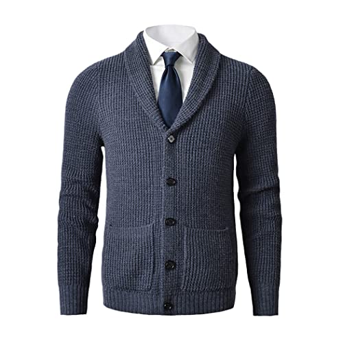 Cardigan col châle en laine mérinos bleu marine grande taille confort premium