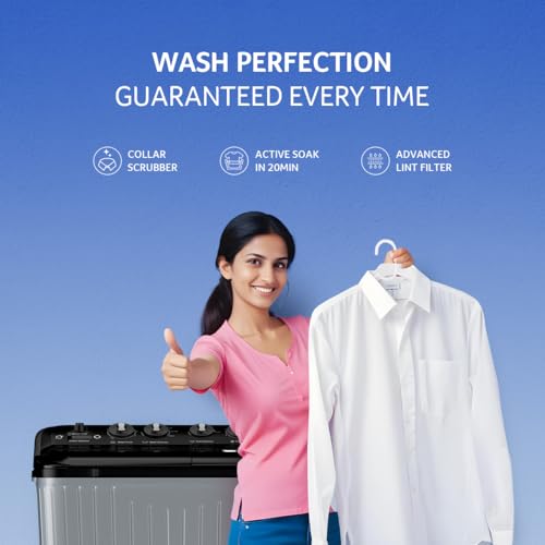 Image of Acer 8.0 Kg 5 Star Semi-Automatic Top Loading Washing Machine(AR80SAMBGL124D, Black-Grey, 4 Wash Programs, Hexa Flow Pulsator, Advanced Lint Filter)