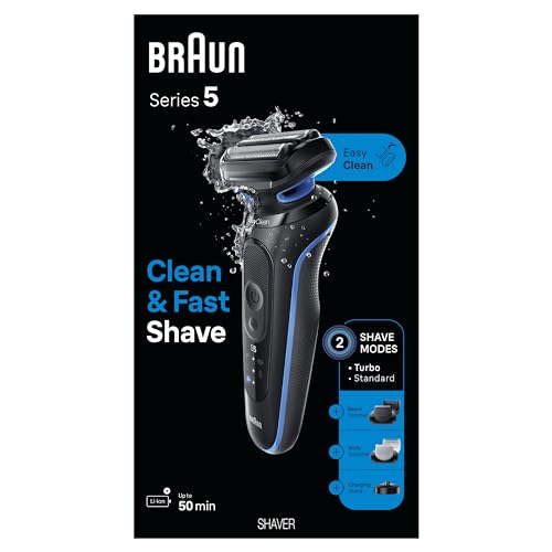 Braun Electric Shaver for Men, Series 5 5150cs, Wet & Dry Razor, Turbo Shaving Mode, Foil Shaver, with Beard Trimmer, Body Groomer and Charging Stand, Blue - image 8