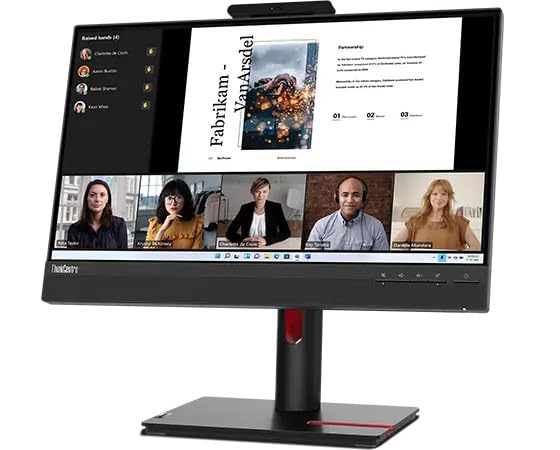 Image of Lenovo ThinkVision TIO22 22 inch FHD IPS Conferencing Monitor Anti-Glare | 4ms Response Time,VESA Mount (100mm),Adjustable Height,Tilt,Swivel,Pivot,HDMI DKZ Hub(12N8GAR1UZ)w /ErgoFlexy Single Mount Arm