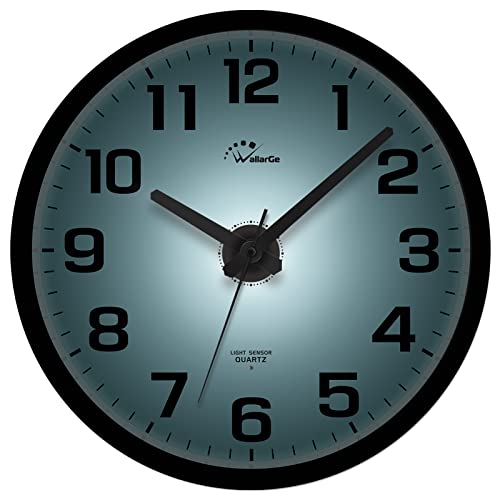 WallarGe Night Light Wall Clock for Bedroom – Silent Lighted up Wall Clock Glow in The Dark, Battery Operated for Living Room/Kitchen, Easy to Read Large Digital Display, 12 Inch