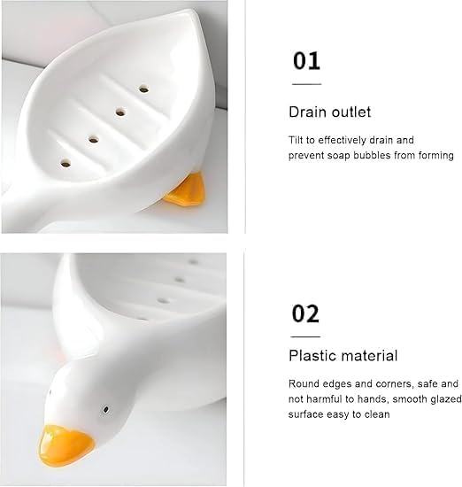 Image of Duck-Shape Self Draining Soap Dish Holder, Easy Clean Soap Dish for Shower with Suction Cup Creative soap Box, for Bathroom, Kitchen, Bathtub, Wash basins (2, Duck Shape Soap Dish)