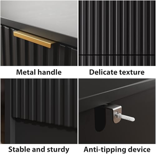 Image of MAISONARIA Black 9 Drawer Dresser for Bedroom, 63 inch Wide Modern Fluted Dresser with Gold Metal Handles, Chest of Drawers for Bedroom, Living Room, Entryway, Hallway