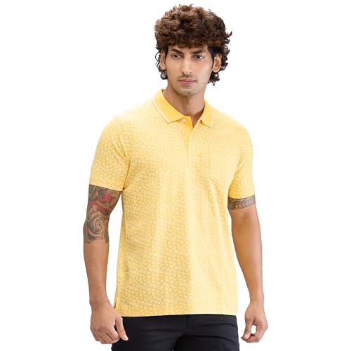 Image of Colorplus Men's Classic Fit Print Pattern Pure Cotton Half Sleeve Polo Neck Casual T-Shirt