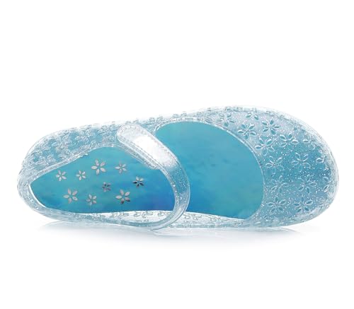Image of Princess Dress Sandals Jelly Shoes for Toddler Girls Size 8, Blue Bird Nest Layered Lines Mary Jane Flats Childrens Clear Glitter with Hollow-Carved
