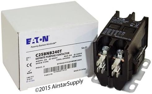 Replacement for Tyco 3100Y20Q18999CL - Replaced by Eaton/Cutler Hammer C25BNB240T Contactor, 2-Pole, 40 Amp, 24 VAC Coil Voltage