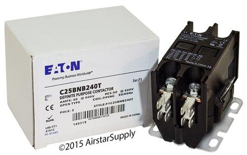 Replacement for Tyco 3100Y20Q18999CL - Replaced by Eaton/Cutler Hammer C25BNB240T Contactor, 2-Pole, 40 Amp, 24 VAC Coil Voltage