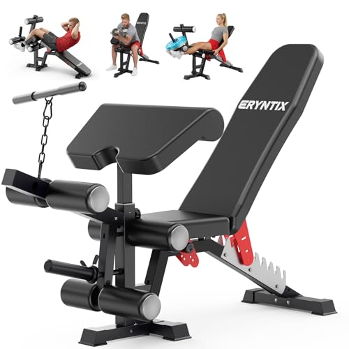 Eryntix Adjustable Workout Bench, 1600LBS Heavy-Duty Weight Bench with Leg Extension/Curl, Preacher...