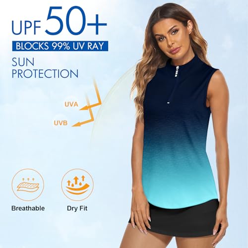 Image of Koscacy Women's Sleeveless Golf Tennis Polo Shirts Zip Up Dry Fit Workout Tank Tops Athletic Shirt