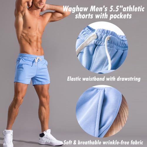 Image of Men 5.5 /7 Inch Cotton Sweat Shorts Men Cotton Workout Short with Pockets