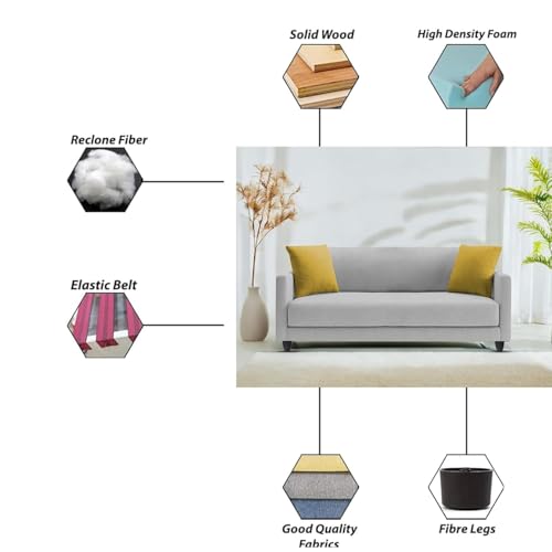 Image of Casaliving Dominic 2 Seater Sofa Set for Living Room (Grey Fabric) Premium Fabric Sofa