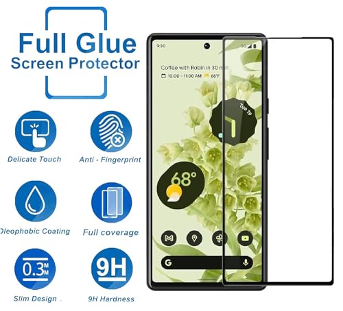 Image of Tempered Glass Screen Protector Compatible for Google Pixel 6 with Edge to Edge Coverage and Easy Installation Kit, Pack of 1, Black