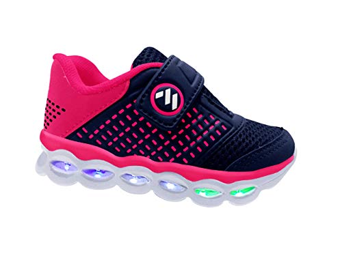 Tênis Infantil Feminino Com Luzes de Led MP1814 - AS109 Cor:Azul Marinho-Pink;Tamanho:21