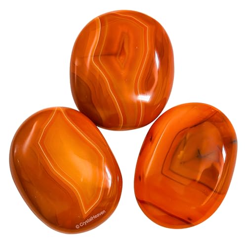 Image of Certified Carnelian Crystal Palm Pebbles Stones for Anxiety Stress Relief Massage - AAA Grade Original Healing Gemstone Agate Palm Stone for Yoga Meditation Spiritual Reiki Feng Shui