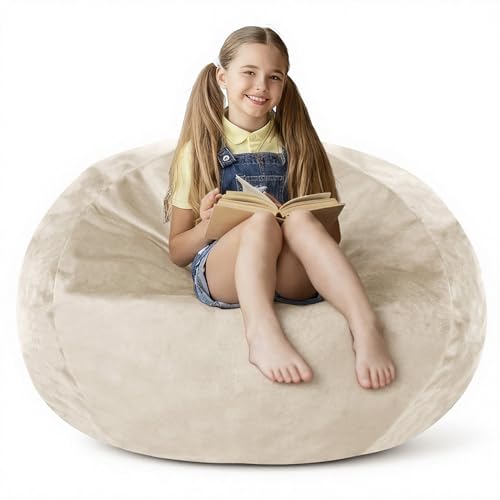 lilanoon 2FT Bean Bag Chair with Ultra Soft Velvet Cover Bean Bag Sofa with Memory Foam Bean Bag Chairs with Large Size Lazy Sofa for Dorm Office Living Room Bedroom Beige 2'